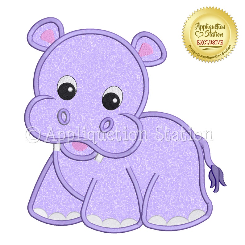 Applique Hippo Machine Embroidery Design Zoo Pals Boy Girl Cute Safari animal baby INSTANT DOWNLOAD image 1