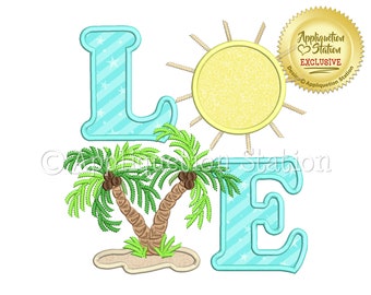 LOVE Summer Sunshine Tropical Palm Tree Applique Machine Embroidery Design Pattern Summer Tropical Coconut INSTANT DOWNLOAD