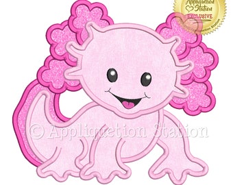 Applique Pink Axolotl Machine Embroidery Design ocean fish Girl Cute animal INSTANT DOWNLOAD