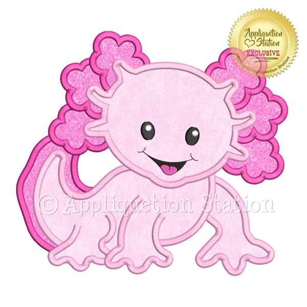 Applique Pink Axolotl Machine Embroidery Design ocean fish Girl Cute animal INSTANT DOWNLOAD