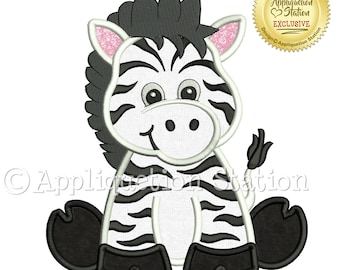 Applique Zebra Machine Embroidery Design Zoo Baby Safari Cute animal INSTANT DOWNLOAD