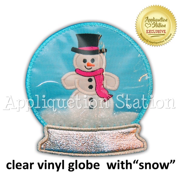 In the Hoop - 3D VINYL Snow Globe Snowman Applique Machine Embroidery Design Snowglobe INSTANT Download