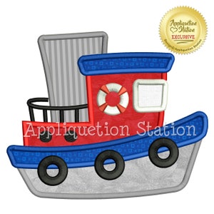 Tugboat Applique Machine Embroidery Design boat boy red blue INSTANT DOWNLOAD