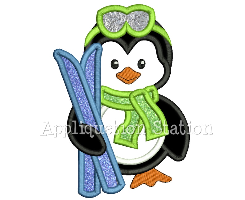 Cute penguin boy skiing applique machine embroidery design  etsy Cute penguin boy skiing applique machine embroidery design  etsy