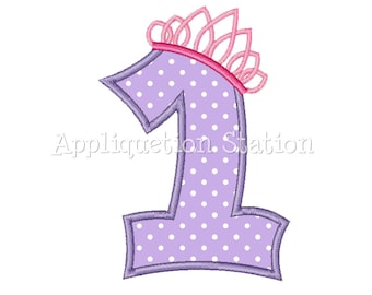 Number One Tiara Crown 1st Birthday Applique Machine Embroidery Design girl princess purple first  INSTANT DOWNLOAD