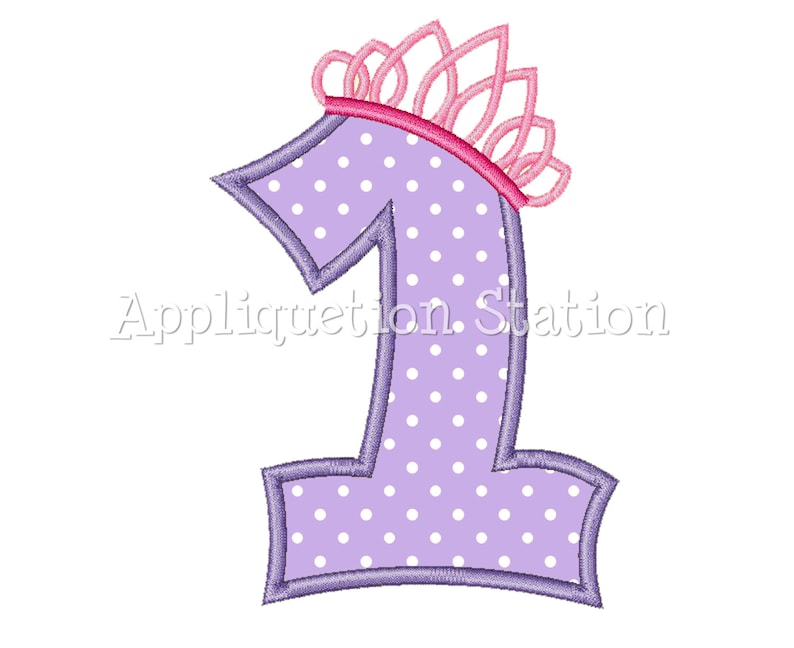 Number One Tiara Crown 1st Birthday Applique Machine Embroidery Design girl princess purple first INSTANT DOWNLOAD image 1