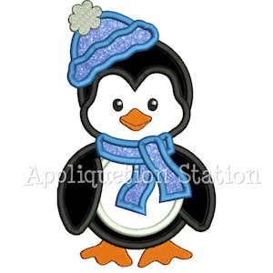 Cute Penguin Boy with Hat Applique Machine Embroidery Design Christmas Holiday Winter INSTANT DOWNLOAD