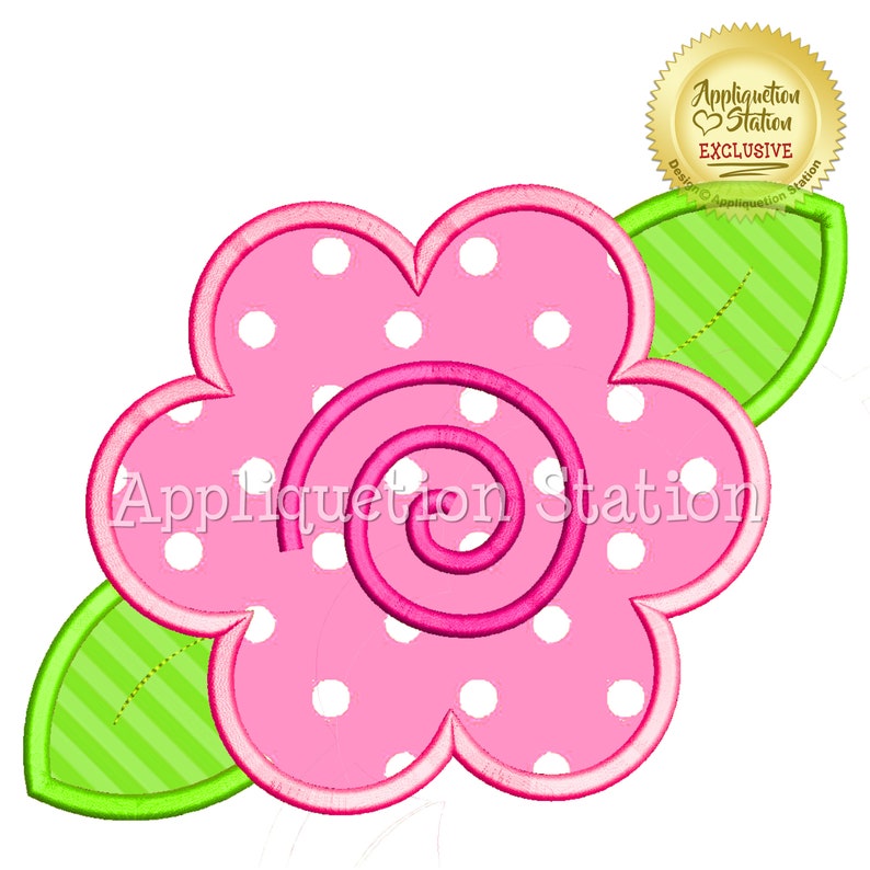 Flower Swirl Applique Machine Embroidery Design Pink INSTANT DOWNLOAD image 1