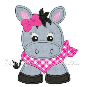 Bandana Baby Girl Donkey Applique Machine Embroidery Design Farm Animal Cute INSTANT DOWNLOAD