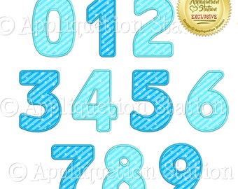 BX Rounded Plain Birthday Numbers Set Applique Machine Embroidery Design 1st first boy girl 0,1,2,3,4,5,6,7,8,9 blue  INSTANT DOWNLOAD