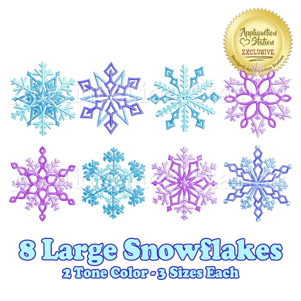 Large Snowflake Set 8 Designs Machine Embroidery Design Winter Snow Frozen INSTANT DOWNLOAD