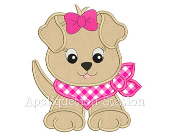 Applique Puppy Machine Embroidery Design Bandana Baby Girl Dog Farm Animal Cute INSTANT DOWNLOAD