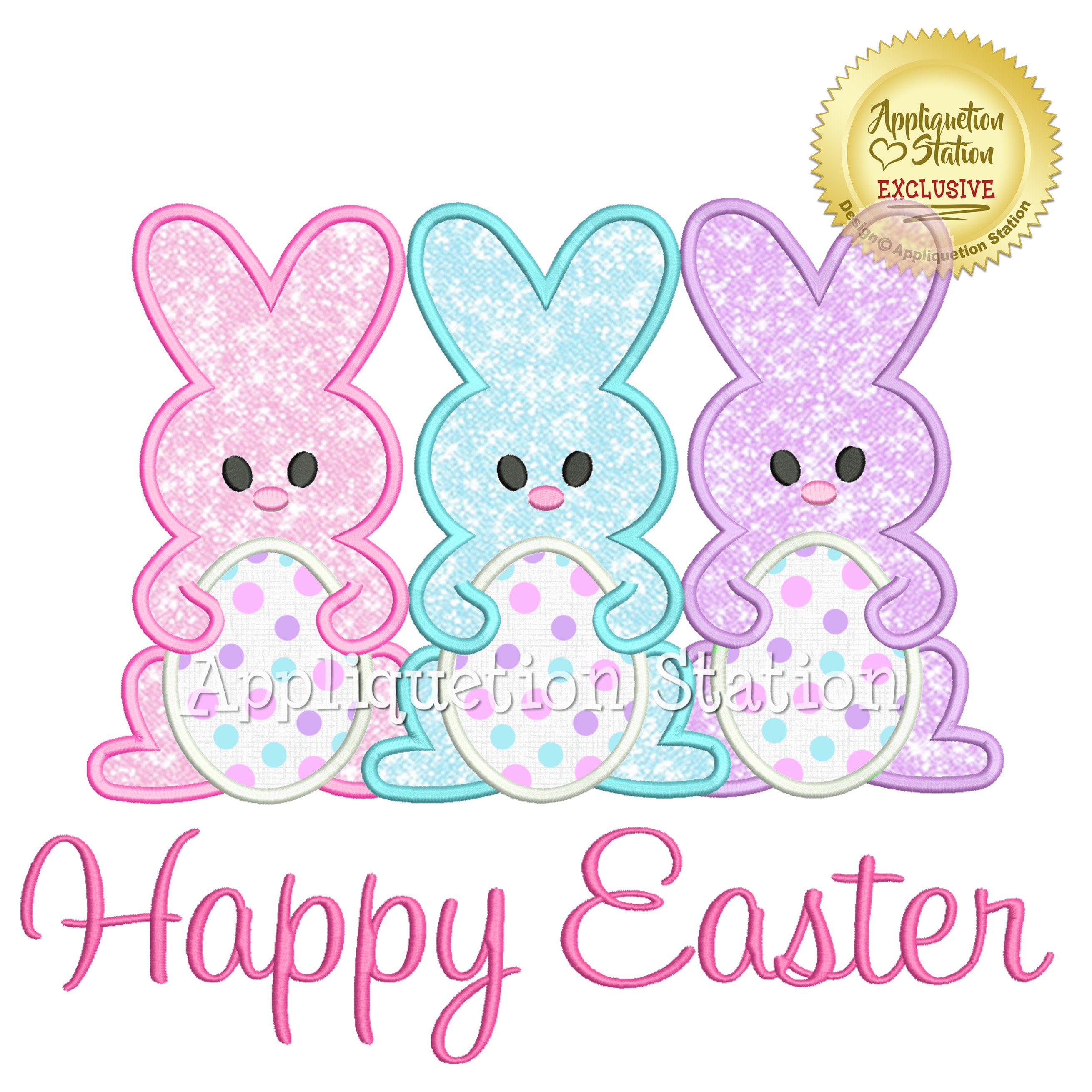 Bunny Trio Happy Easter Applique Machine Embroidery Design Egg Spring ...