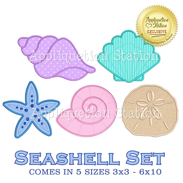 Seashell Set Applique Machine Embroidery Design sea shell starfish sand dollar INSTANT DOWNLOAD