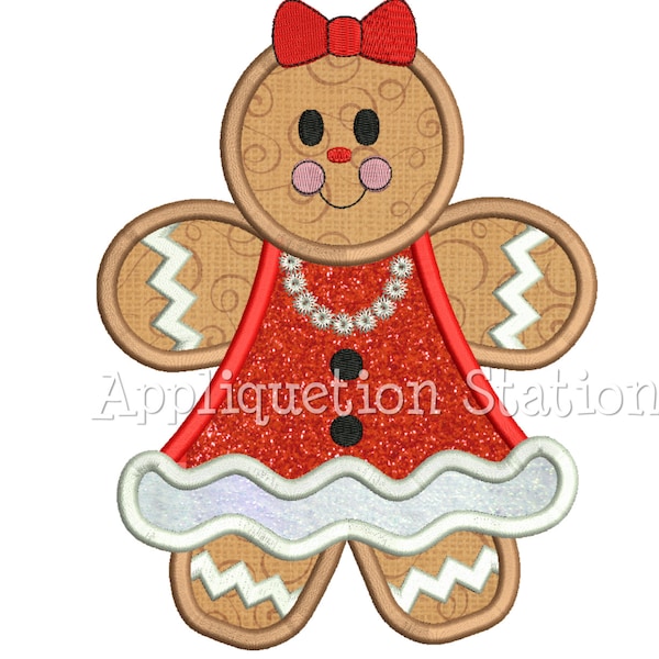 Gingerbread Girl Lady Applique Machine Embroidery Design Christmas Holiday Winter Cookie Woman INSTANT DOWNLOAD