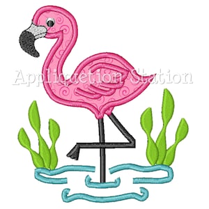 Applique Flamingo Machine Embroidery Design Cute Tropical girl pink baby animal INSTANT DOWNLOAD
