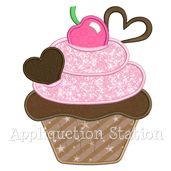 Cupcake Chocolate Hearts Applique Machine Embroidery Design dessert cake birthday Valentine INSTANT DOWNLOAD