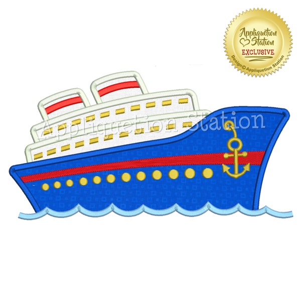 Cruise Ship 2 Color Applique Machine Embroidery Design ocean boat anchor sea INSTANT DOWNLOAD