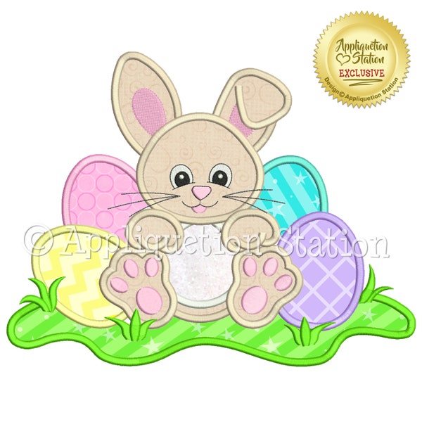 Easter Bunny with Eggs Applique Machine Embroidery Design Baby Boy Spring Rabbit INSTANT DOWNLOAD