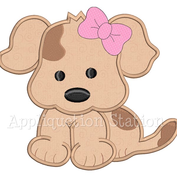 Applique Girl Puppy Dog Machine Embroidery Design patch spot Pattern baby animal INSTANT DOWNLOAD