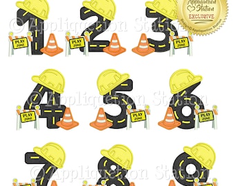 BX Construction Road Number Set Birthday Applique Machine Embroidery Design 1,2,3,4,5,6,7,8,9 Boy first 1st INSTANT DOWNLOAD