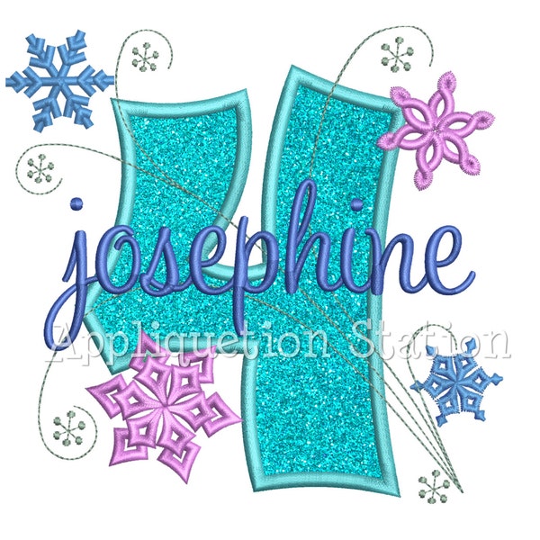 Snowflakes Number Four 4th Birthday Applique Machine Embroidery Design 4 fourth winter frozen INSTANT DOWNLOAD