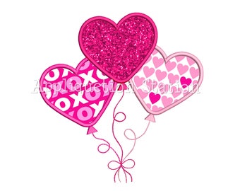 Valentine 3 Heart Balloons Applique Machine Embroidery Design Trio Three INSTANT DOWNLOAD