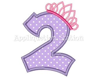 Number Two Tiara Crown 2nd Birthday Applique Machine Embroidery Design girl princess purple second INSTANT DOWNLOAD