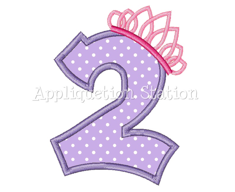 Number Two Tiara Crown 2nd Birthday Applique Machine Embroidery Design girl princess purple second INSTANT DOWNLOAD image 1