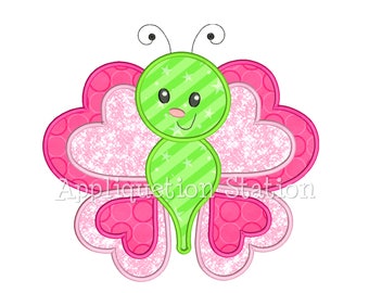 Cute Bugzee Butterfly #4 with Heart Wings Applique Machine Embroidery Design boy/girl baby insect bug INSTANT DOWNLOAD