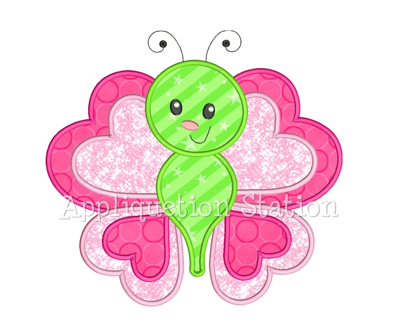 Cute Bugzee Butterfly 4 with Heart Wings Applique Machine Embroidery Design boy/girl baby insect bug INSTANT DOWNLOAD image 1
