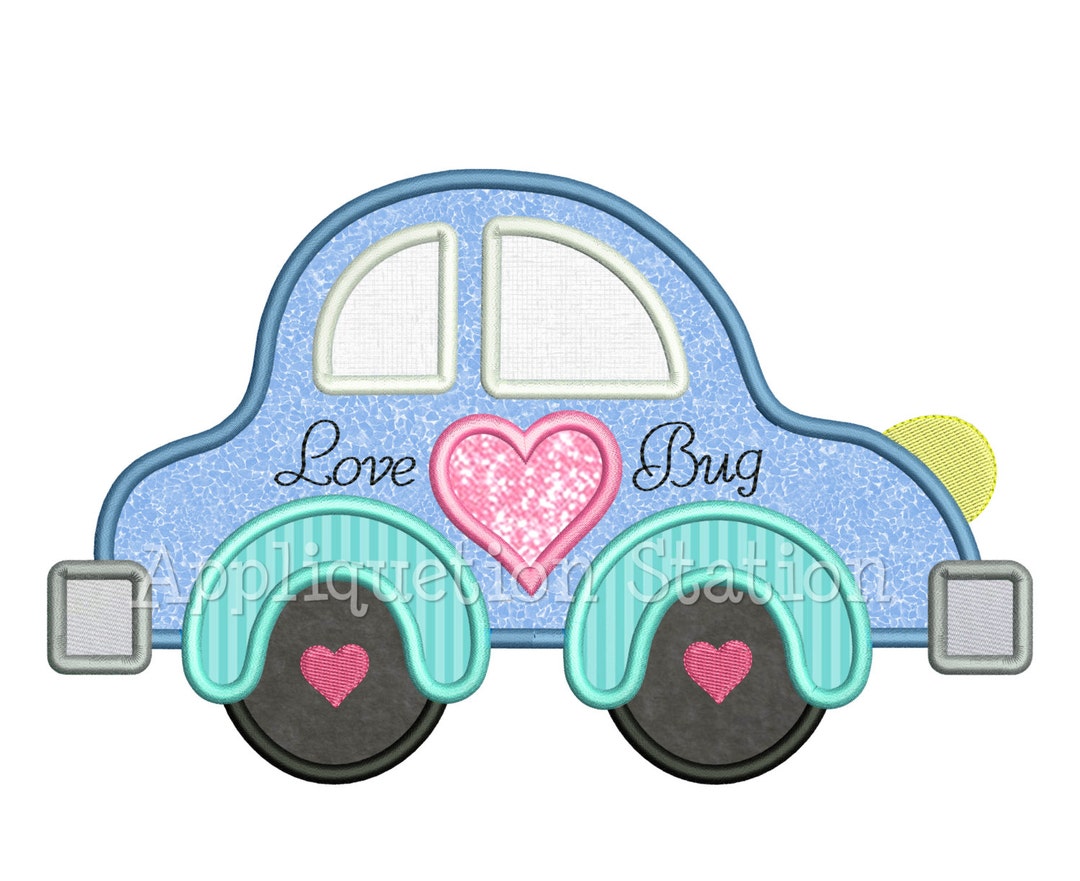 Love Bug Car Applique Machine Embroidery Design Baby 1st First