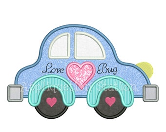 Love Bug Car Applique Machine Embroidery Design baby 1st first Valentine INSTANT DOWNLOAD