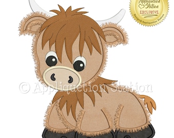 Applique Highland Cow Machine Embroidery Design Zoo Pals Boy Girl Cute longhaired animal baby INSTANT DOWNLOAD