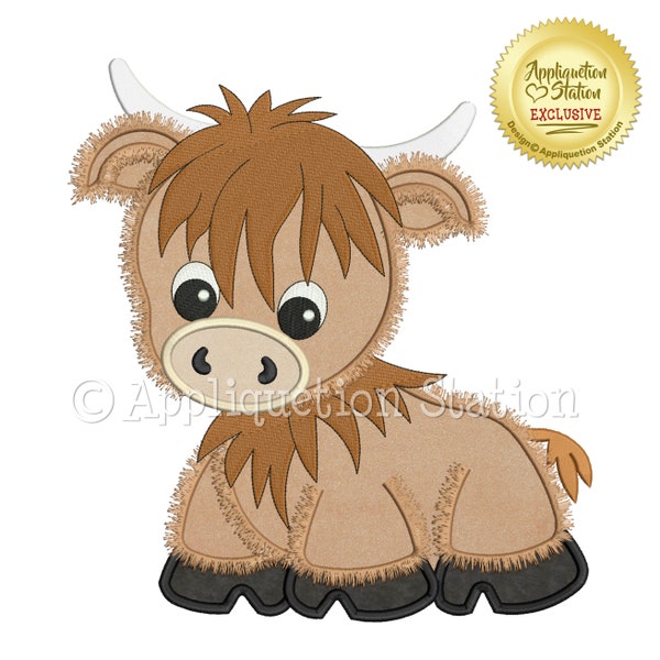 Applique Highland Cow Machine Embroidery Design Zoo Pals Boy Girl Cute longhaired animal baby INSTANT DOWNLOAD