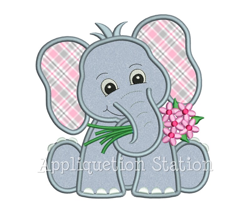 Zoo baby elephant holding flowers applique machine embroidery  etsy Zoo baby elephant holding flowers applique machine embroidery  etsy