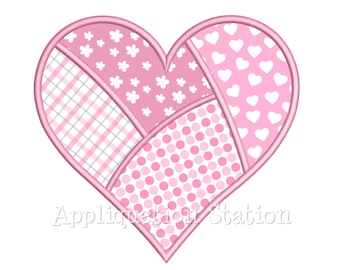 Patchwork Heart Applique Machine Embroidery Design Valentine pink red INSTANT DOWNLOAD