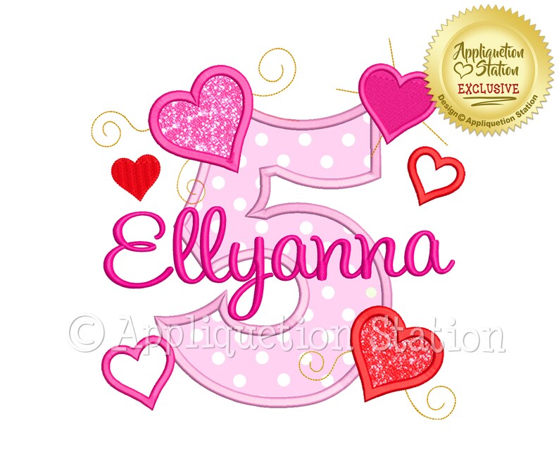 Number 5 hearts applique machine embroidery design valentines  etsy france Number 5 hearts applique machine embroidery design valentines  etsy france