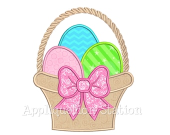 Easter Basket with Bow Applique Machine Embroidery Design baby spring egg first INSTANT DOWNLOAD