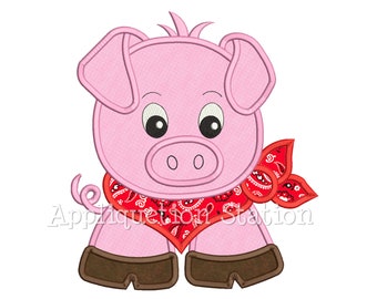 Applique Pig Machine Embroidery Design Farm Bandana Baby Animal Boy Cute INSTANT DOWNLOAD