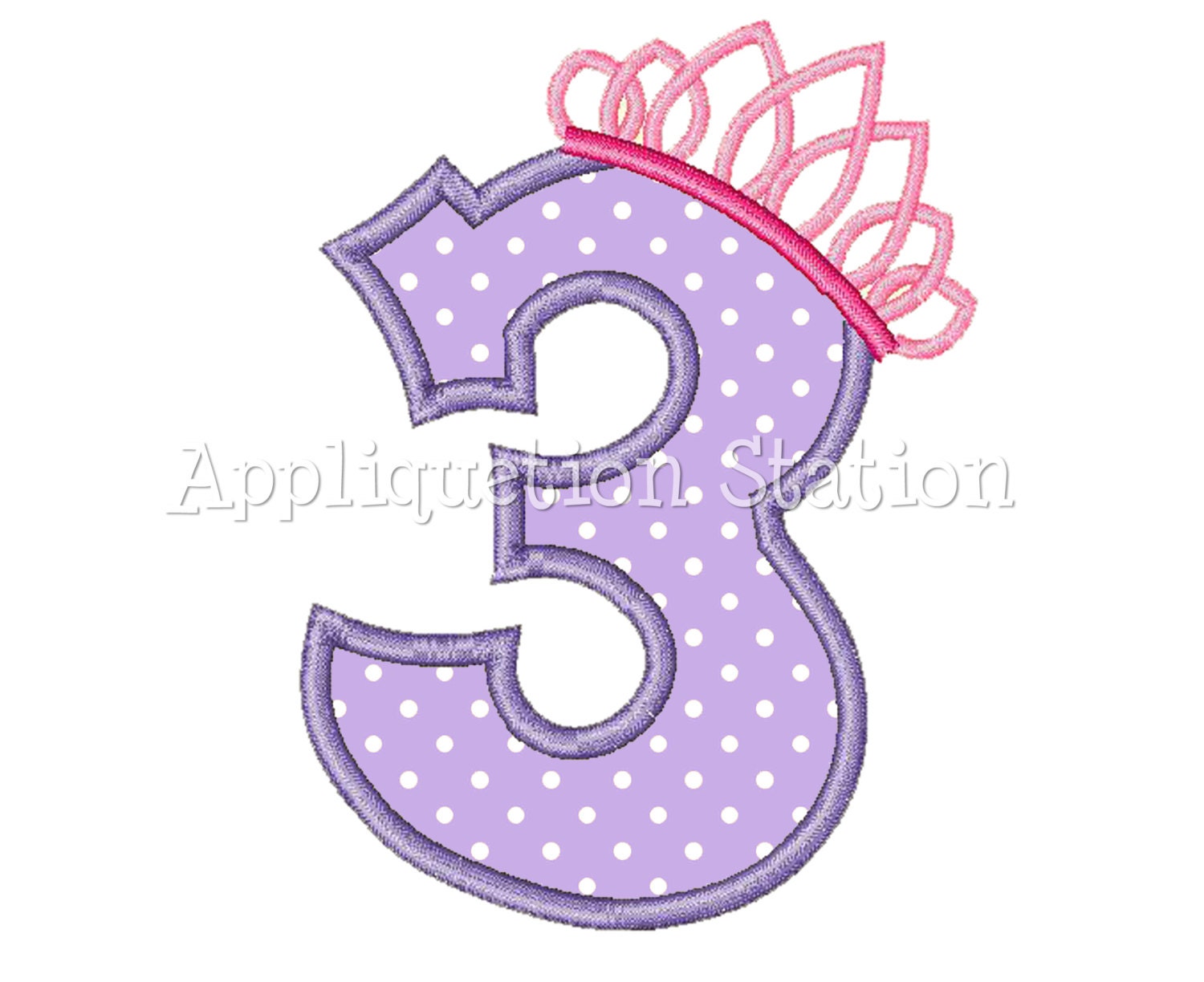 Princess Tiara #3 Applique Machine Embroidery Design Birthday crown number three third 3rd INSTANT DOWNLOAD