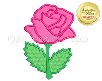 Rose single stem Applique Machine Embroidery Design Valentine I Love You INSTANT DOWNLOAD