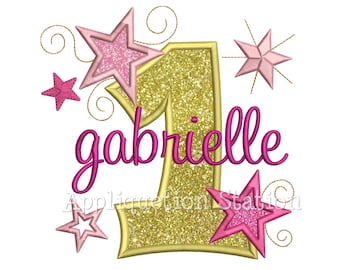 Star Number One 1st Birthday Applique Machine Embroidery Design first INSTANT DOWNLOAD