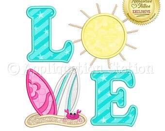 LOVE Surfing Applique Machine Embroidery Design Pattern Summer Surfboards INSTANT DOWNLOAD