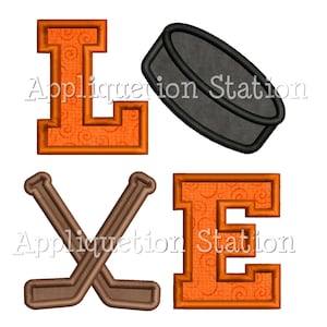 LOVE Hockey Applique Machine Embroidery Design Pattern sports stick puck INSTANT DOWNLOAD