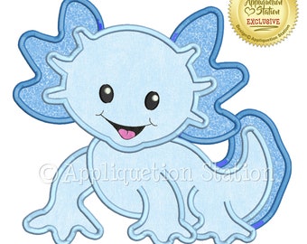 Applique Blue Axolotl Machine Embroidery Design ocean fish Boy Cute animal INSTANT DOWNLOAD