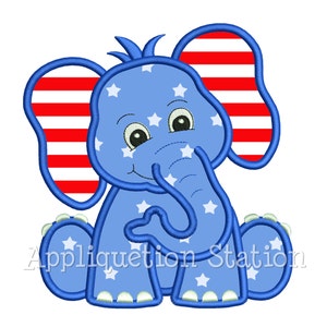 Patriotic Elephant Applique Machine Embroidery Design 4th of July Boy Girl Cute animal republican Trump INSTANT DOWNLOAD