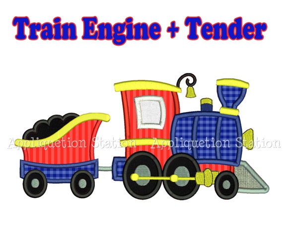 Train Engine and Tender Applique Machine Embroidery Design Boy 