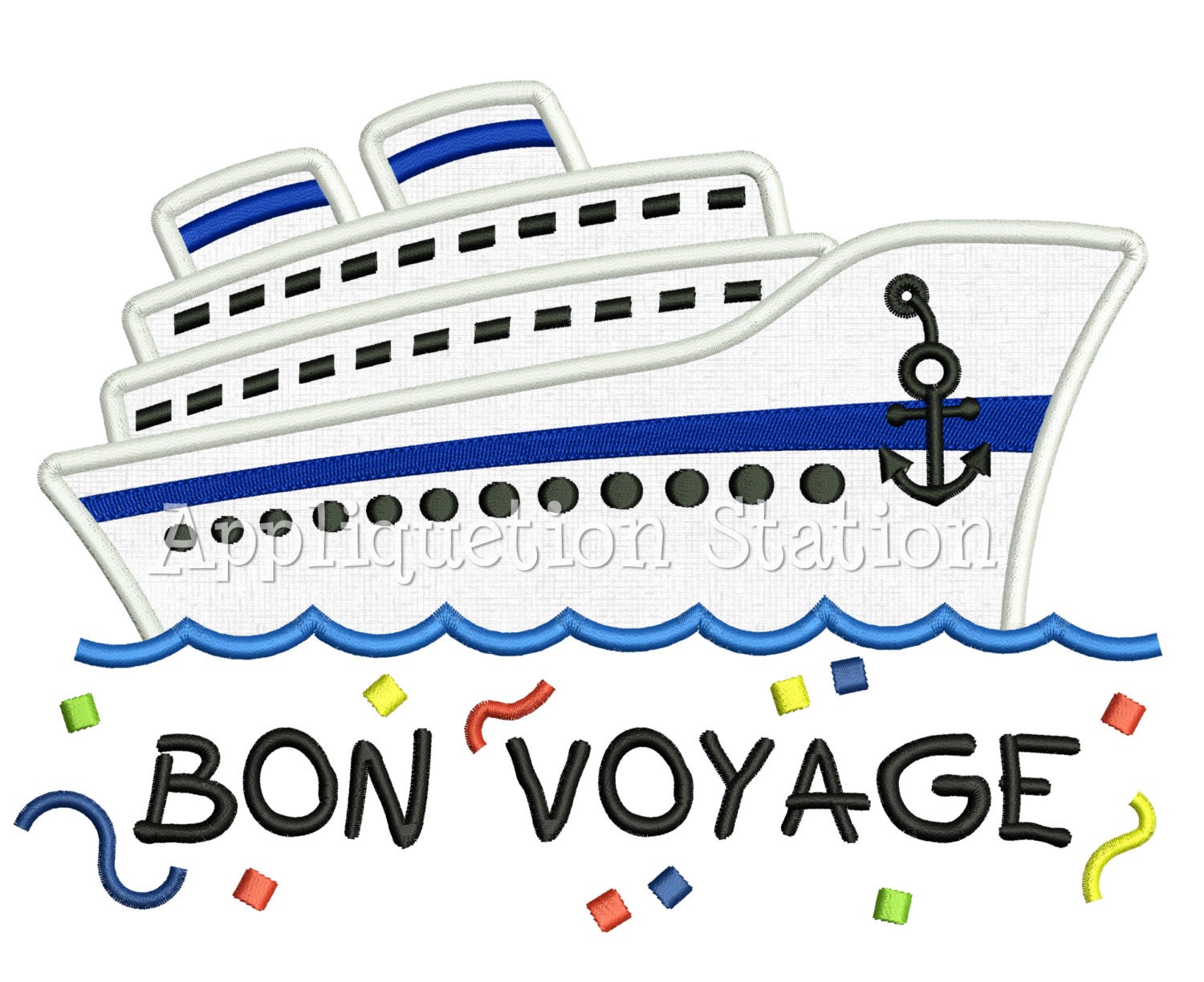 Cruise Ship Bon Voyage Applique Machine Embroidery Design Boat Etsy