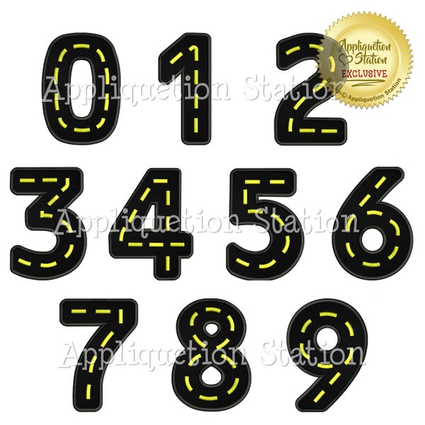 BX Road Birthday Numbers Set Applique Machine Embroidery Design 1st first boy 0,1,2,3,4,5,6,7,8, and 9 blue  INSTANT DOWNLOAD